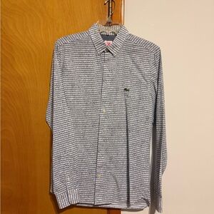 Lacoste Men’s Navy and White Horizontal Stripe Dress Shirt